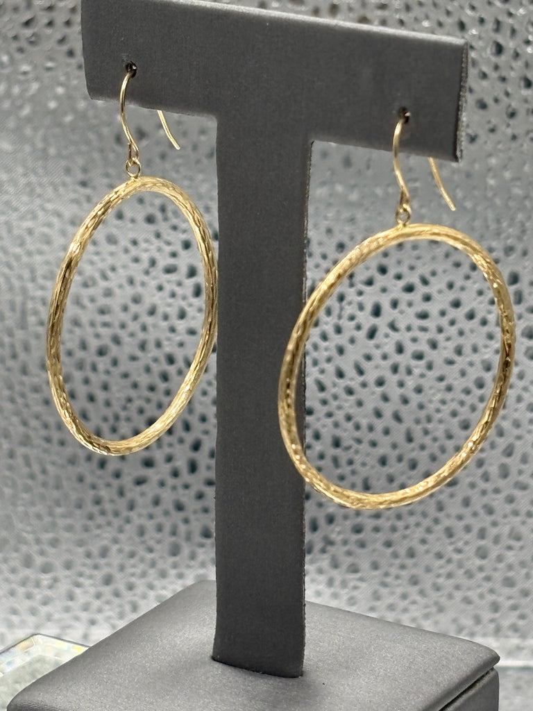 14 Karat Yellow Gold Diamond Cut Textured Hoop Wire Earrings