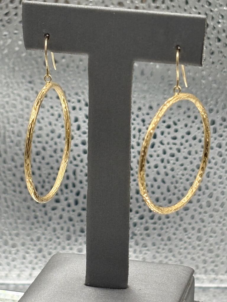 14 Karat Yellow Gold Diamond Cut Textured Hoop Wire Earrings