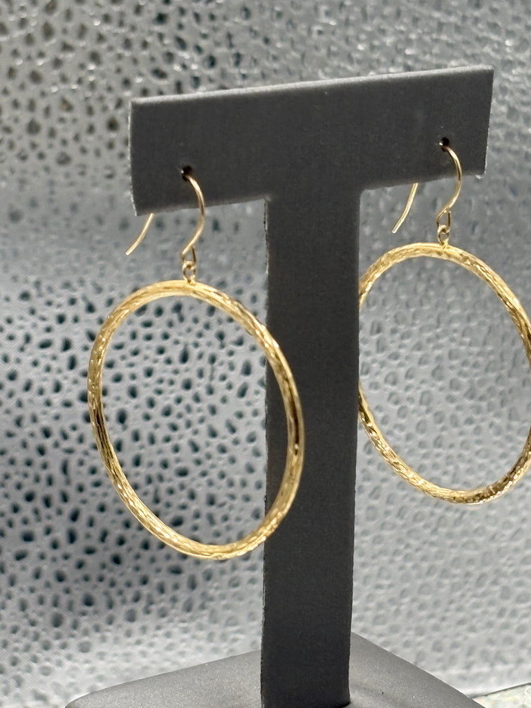14 Karat Yellow Gold Diamond Cut Textured Hoop Wire Earrings