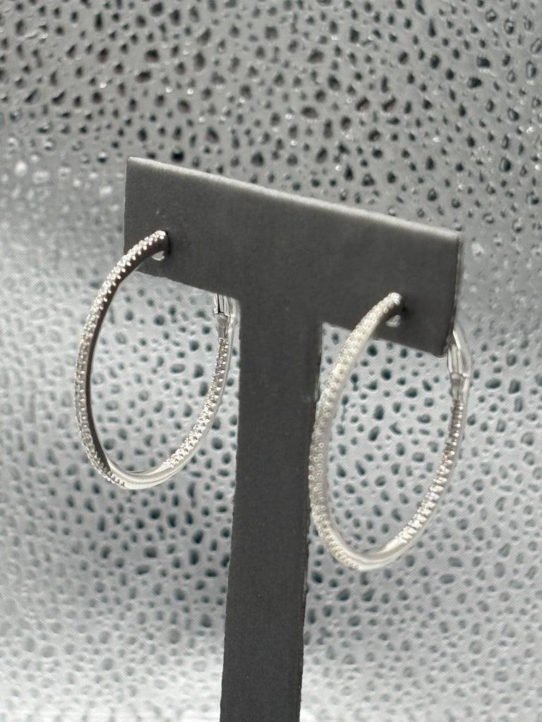 14 Karat White Gold Ladies Inside-Out Diamond Hoop Earrings