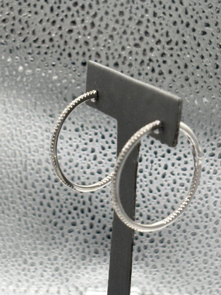 14 Karat White Gold Ladies Inside-Out Diamond Hoop Earrings