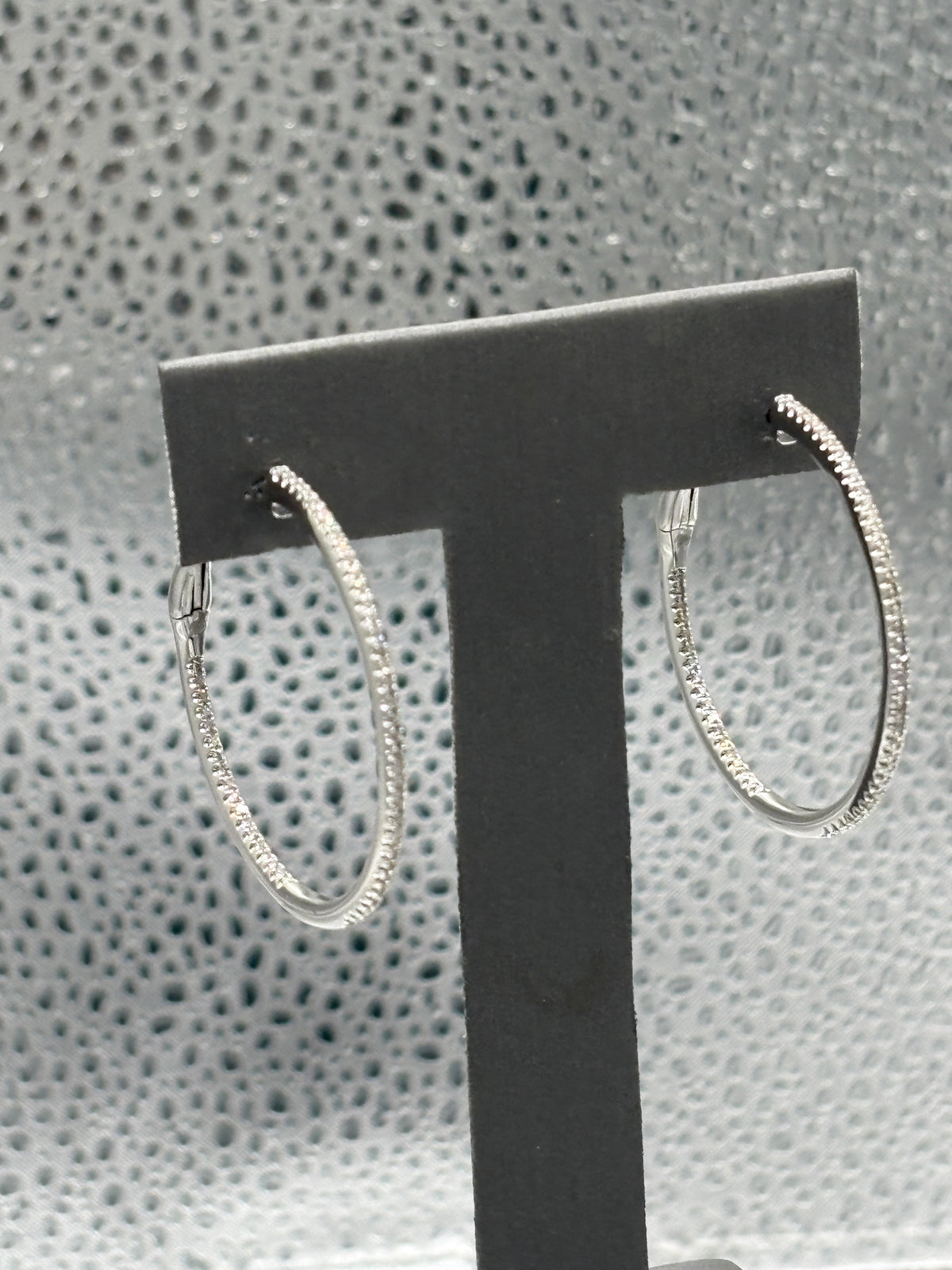 14 Karat White Gold Ladies Inside-Out Diamond Hoop Earrings