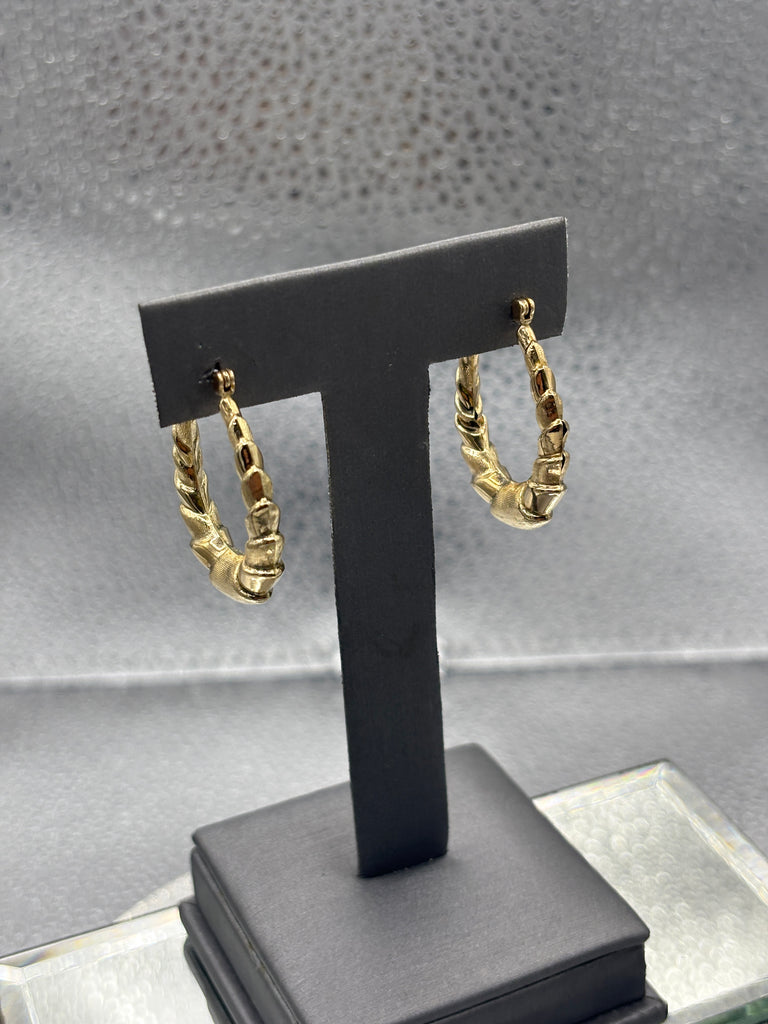 14 Karat Yellow Gold Ladies Twisted Textured Rope Hoop Earrings