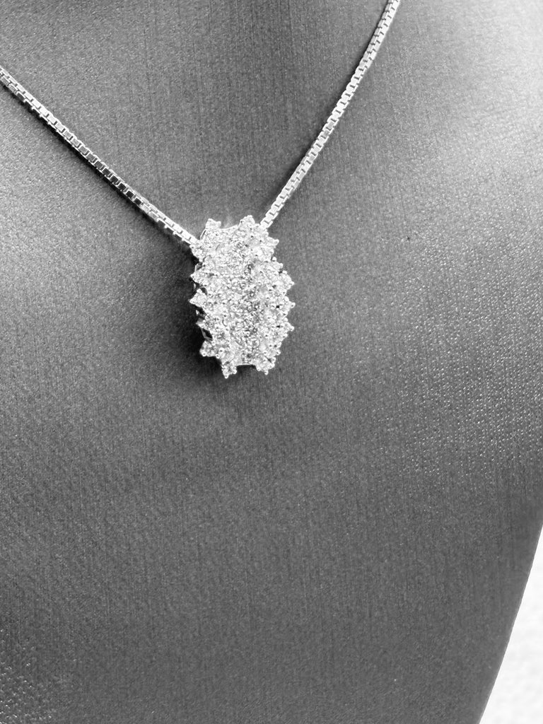 14 Karat White Gold Diamond Cluster Necklace