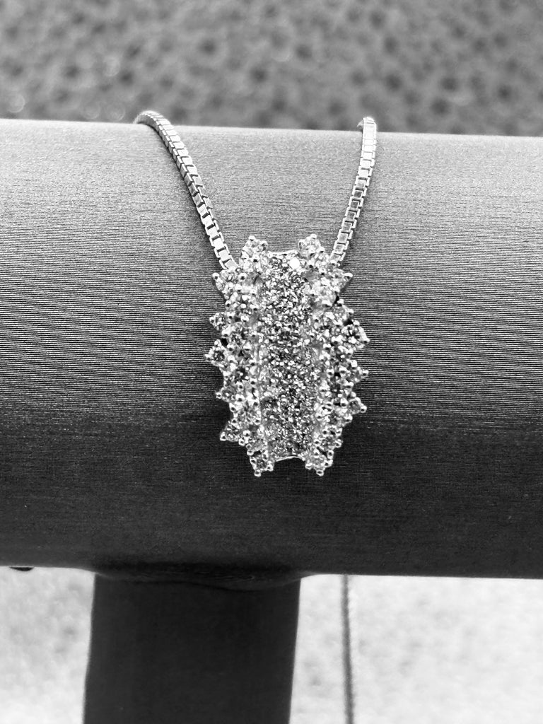 14 Karat White Gold Diamond Cluster Necklace