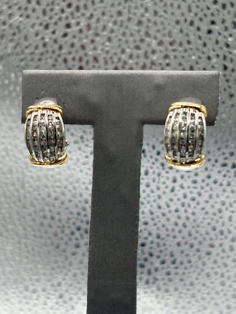 14 Karat White & Yellow Gold Ladies Diamond Hoop Earrings