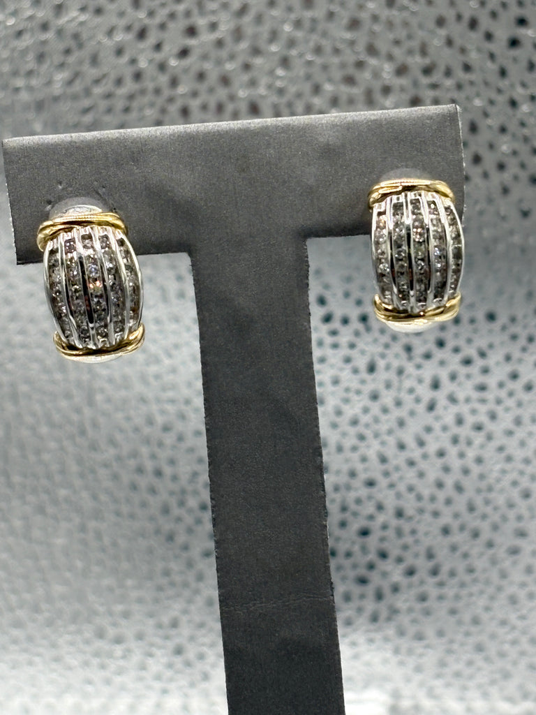 14 Karat White & Yellow Gold Ladies Diamond Hoop Earrings
