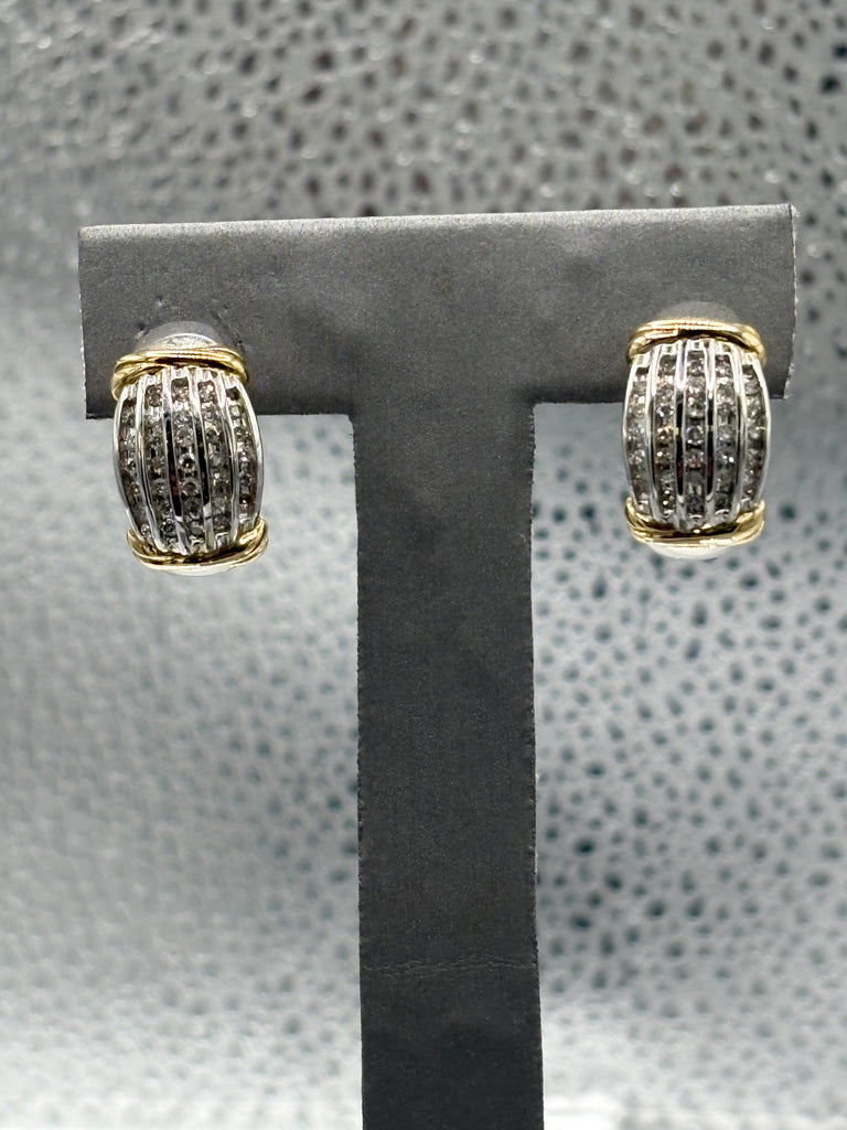 14 Karat White & Yellow Gold Ladies Diamond Hoop Earrings