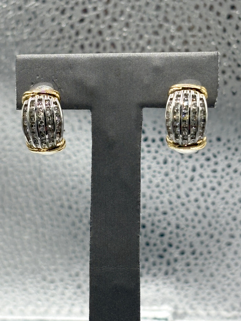 14 Karat White & Yellow Gold Ladies Diamond Hoop Earrings