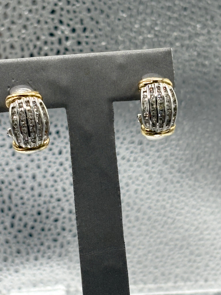 14 Karat White & Yellow Gold Ladies Diamond Hoop Earrings