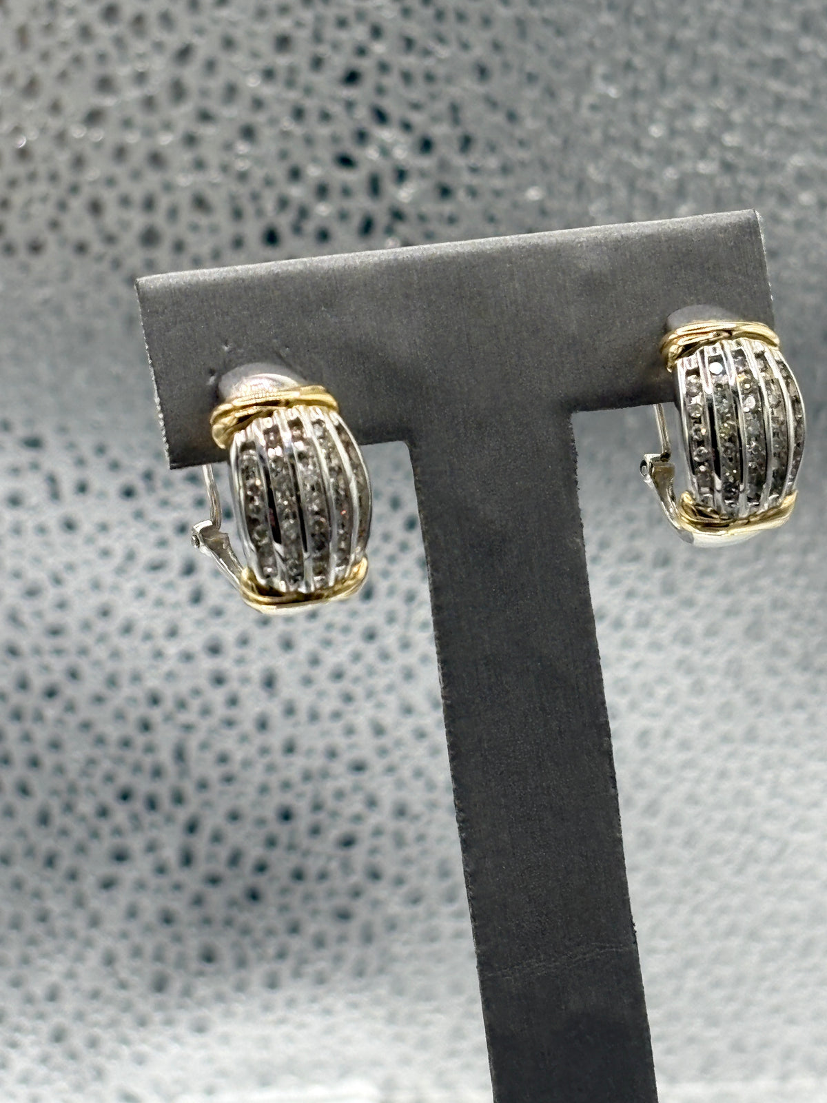 14 Karat White & Yellow Gold Ladies Diamond Hoop Earrings