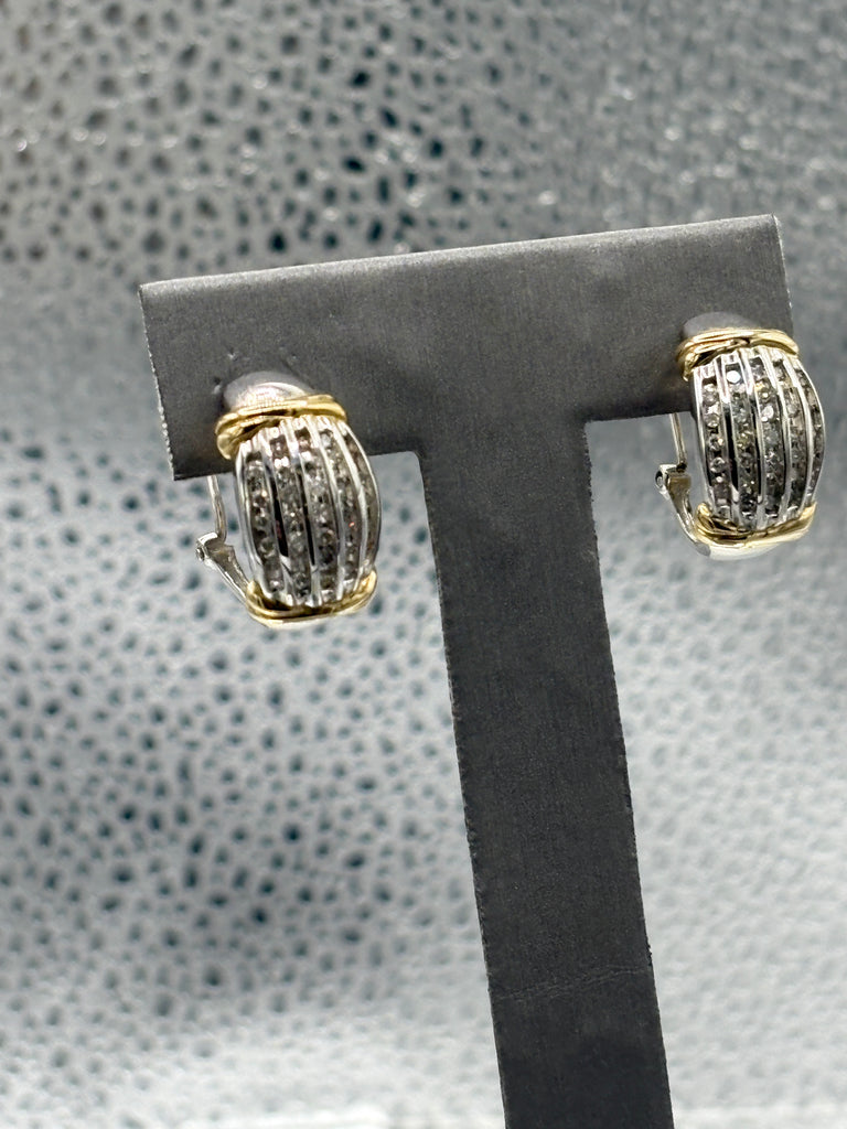 14 Karat White & Yellow Gold Ladies Diamond Hoop Earrings
