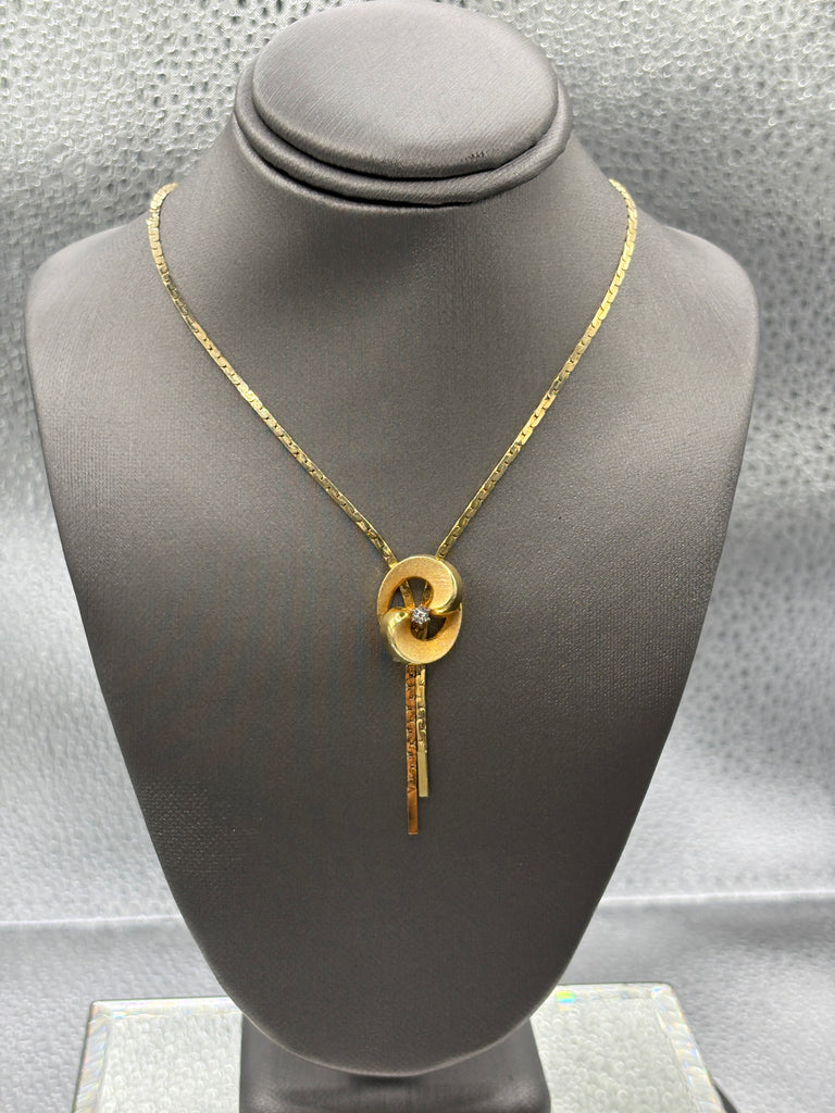 14 Karat Yellow Gold Ladies Diamond Lariat Knot Cobra Necklace