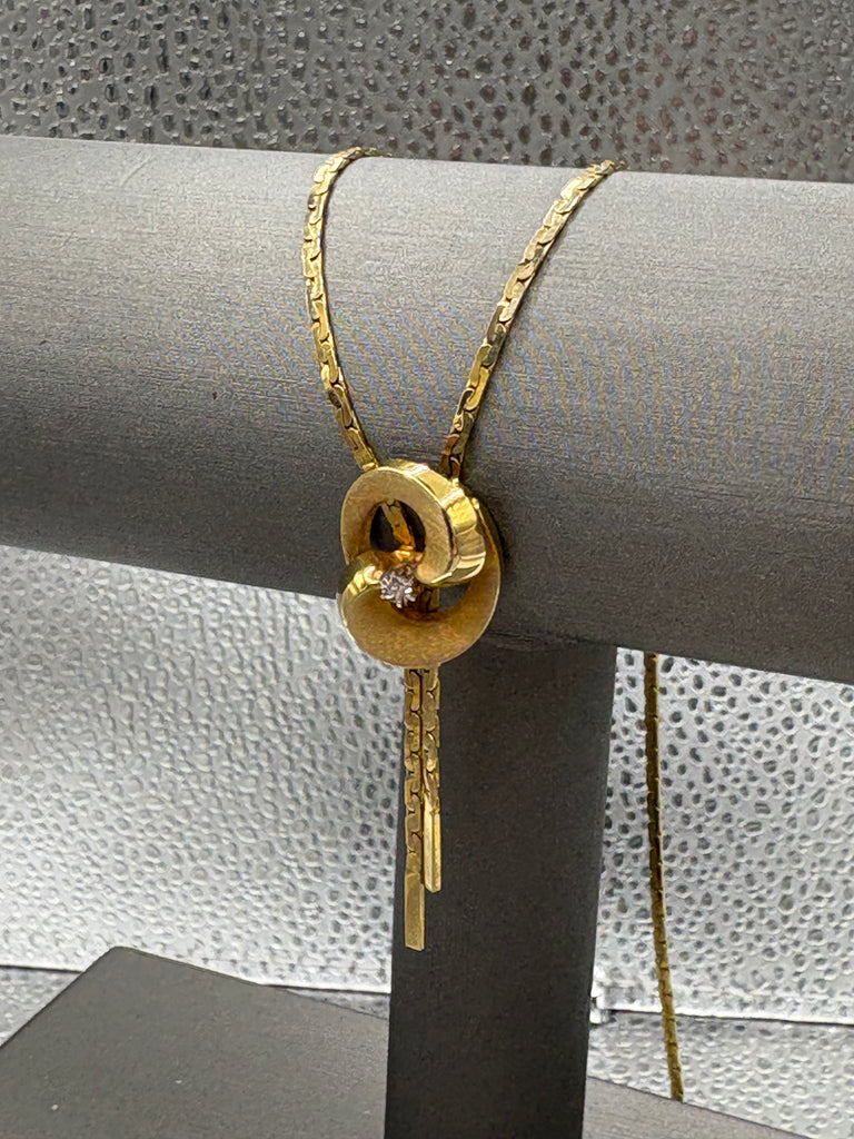 14 Karat Yellow Gold Ladies Diamond Lariat Knot Cobra Necklace