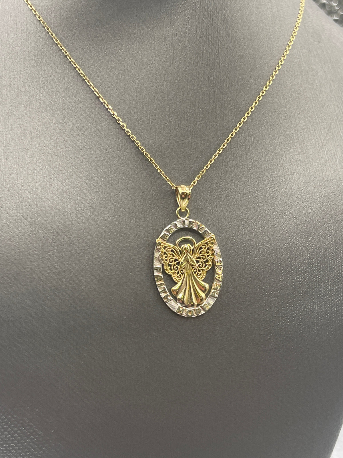 Ladies 14 Karat Solid Yellow and White Gold Angel Pendant