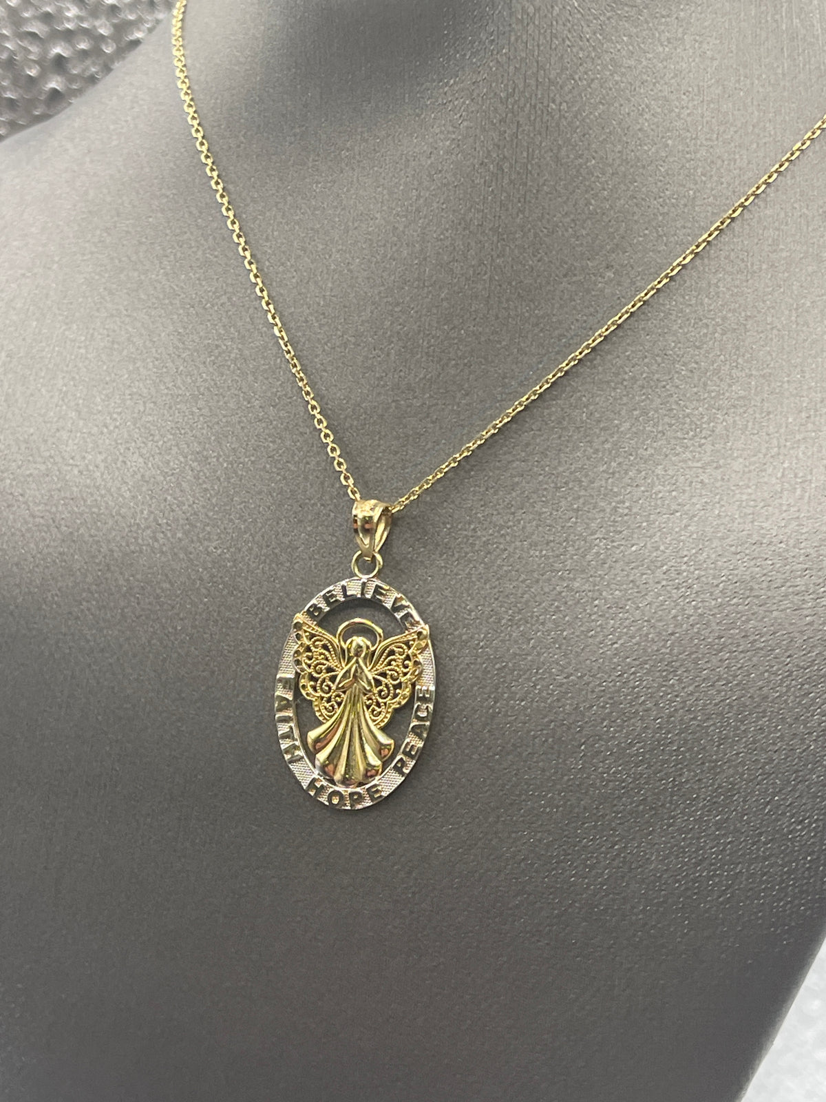 Ladies 14 Karat Solid Yellow and White Gold Angel Pendant