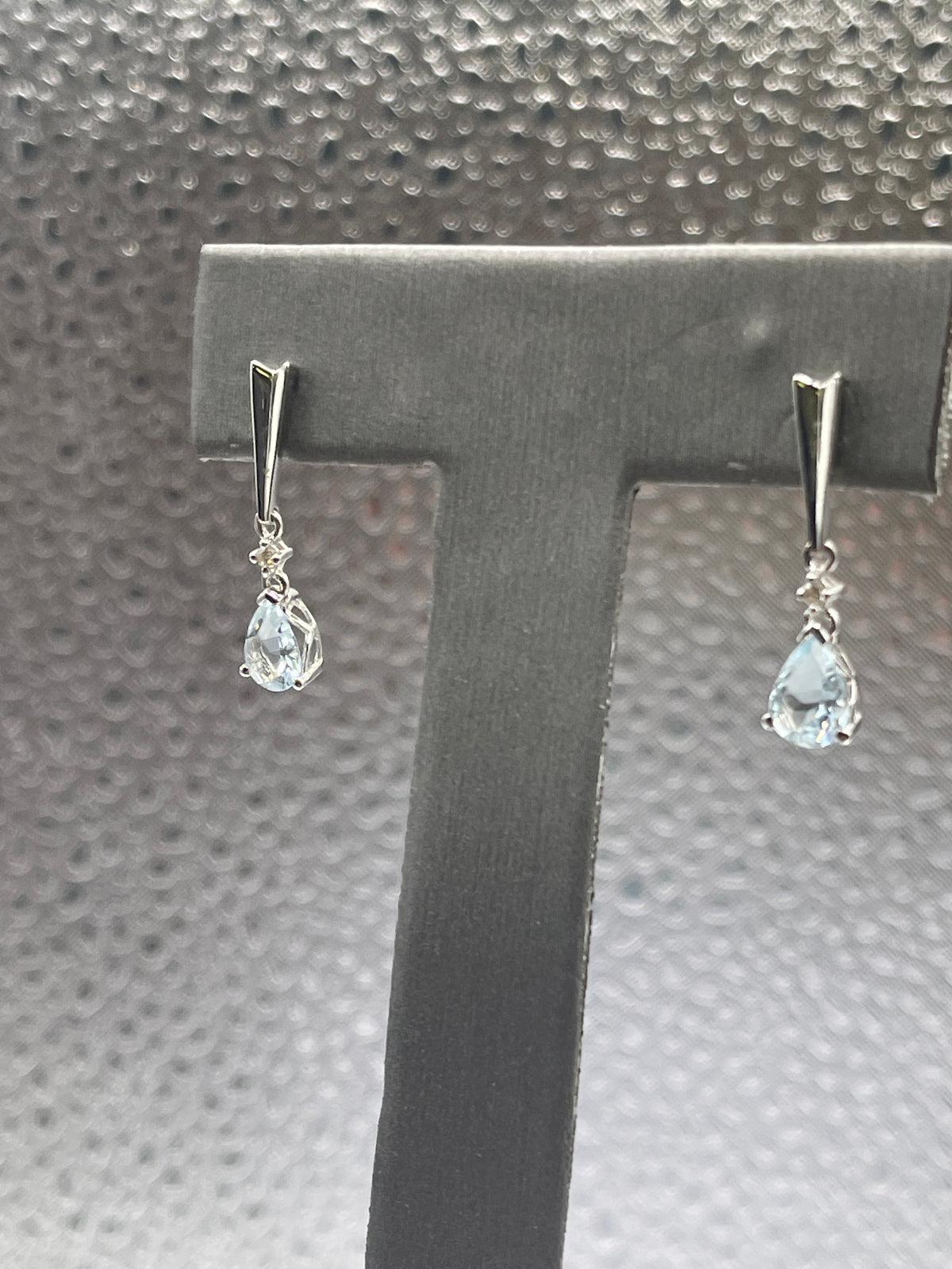 Ladies 14 Karat Solid White Gold Aquamarine and Diamond Dangling Earrings