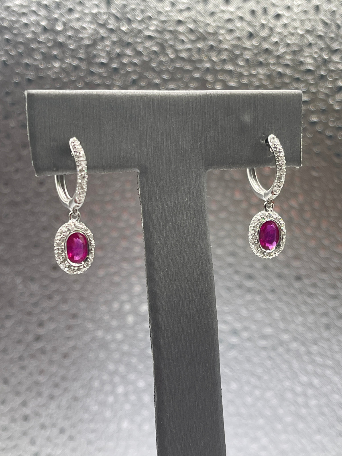 Ladies Gorgeous 18 Karat Solid White Gold Ruby and Diamond Earrings
