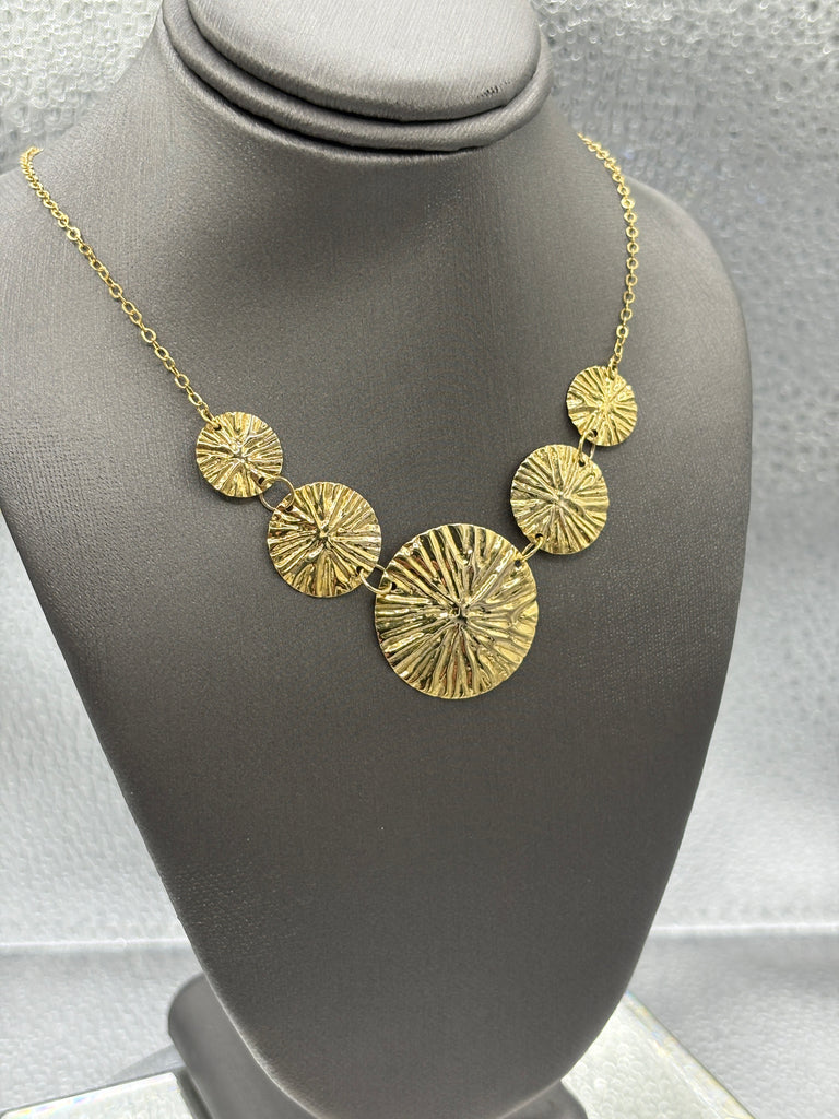 14 Karat Yellow Gold Ladies Sun Burst Disc Necklace
