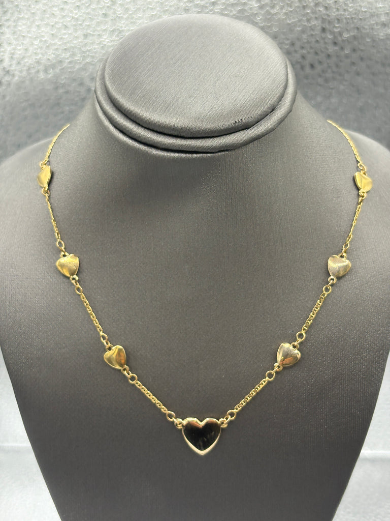 14 Karat Yellow Gold Ladies Graduated Multi-Heart Necklace