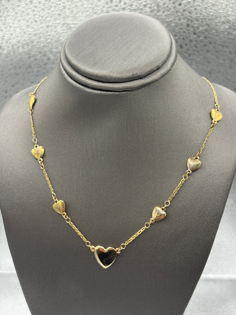 14 Karat Yellow Gold Ladies Graduated Multi-Heart Necklace