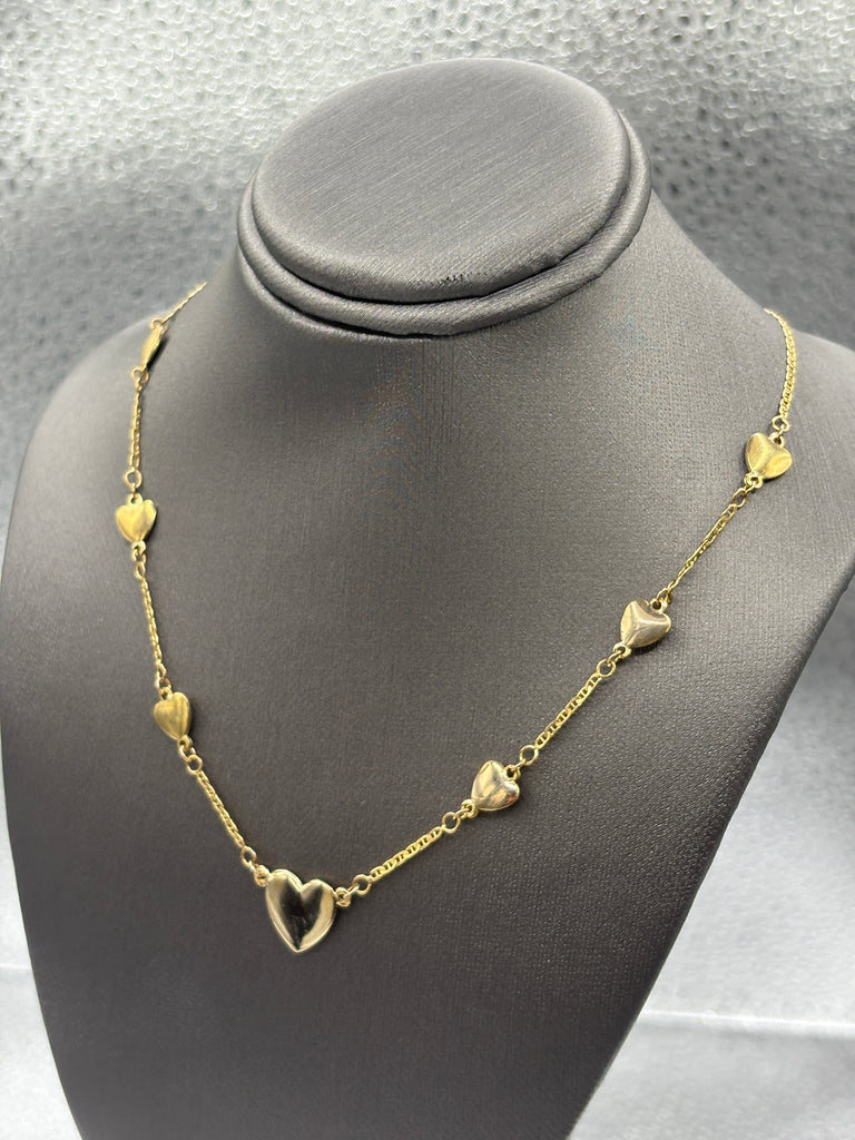 14 Karat Yellow Gold Ladies Graduated Multi-Heart Necklace