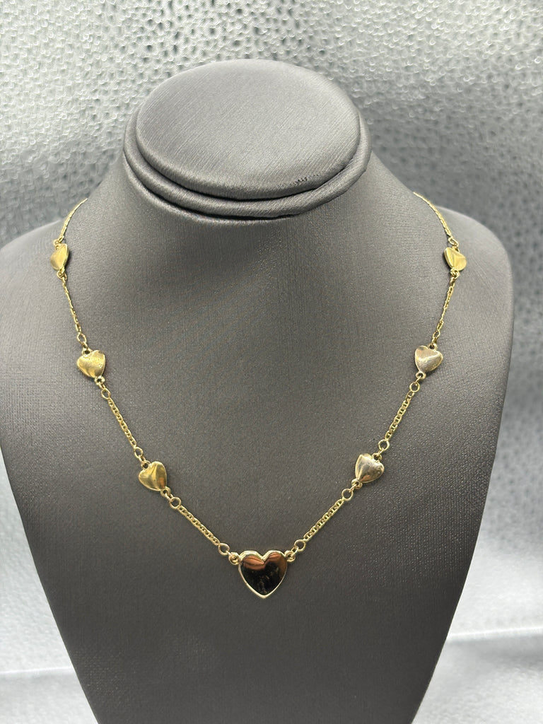 14 Karat Yellow Gold Ladies Graduated Multi-Heart Necklace