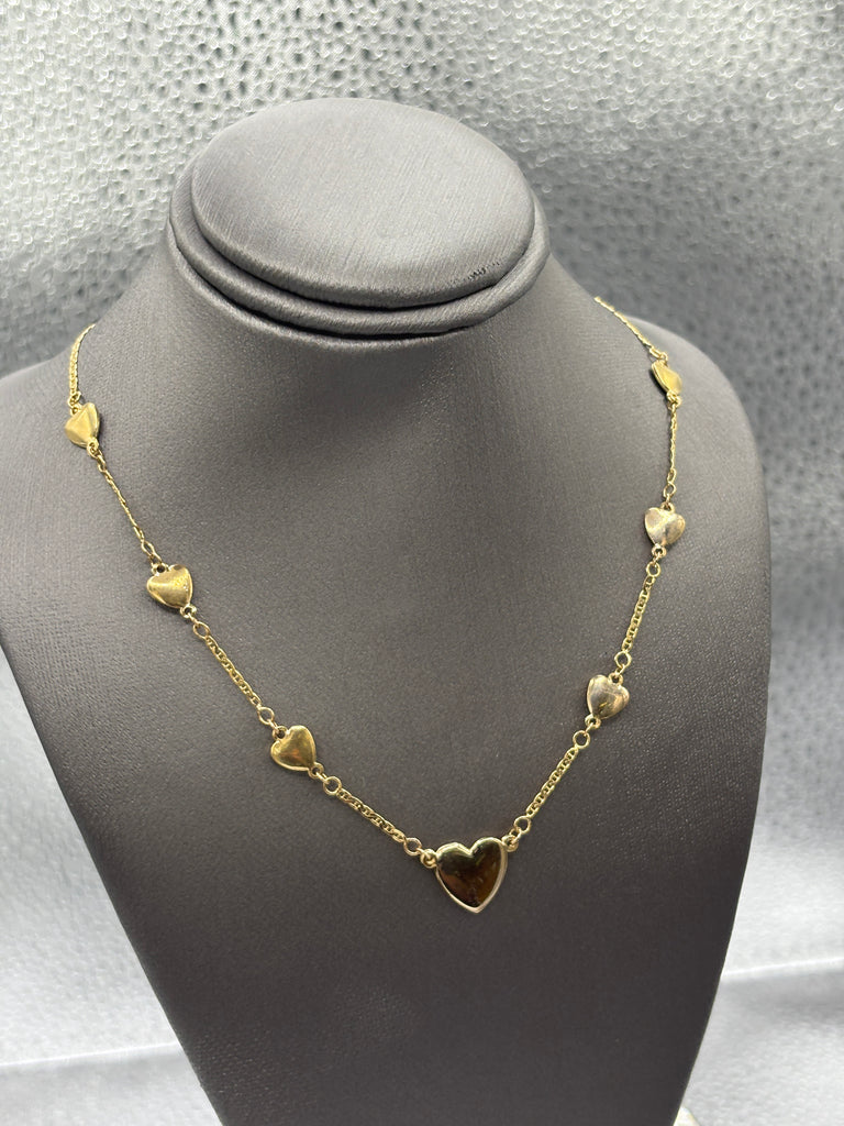 14 Karat Yellow Gold Ladies Graduated Multi-Heart Necklace