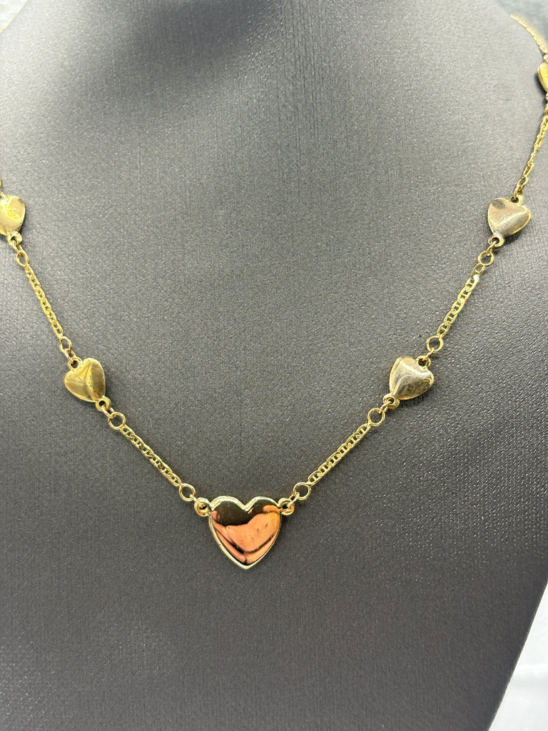 14 Karat Yellow Gold Ladies Graduated Multi-Heart Necklace