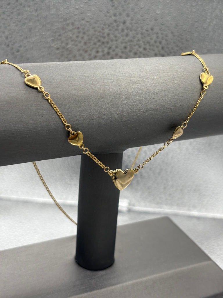 14 Karat Yellow Gold Ladies Graduated Multi-Heart Necklace