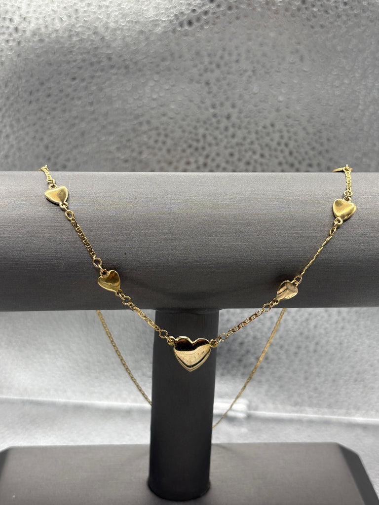 14 Karat Yellow Gold Ladies Graduated Multi-Heart Necklace