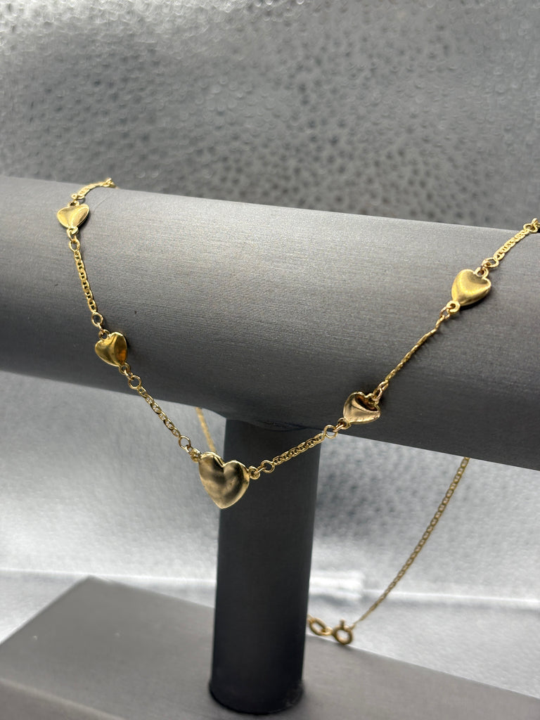 14 Karat Yellow Gold Ladies Graduated Multi-Heart Necklace