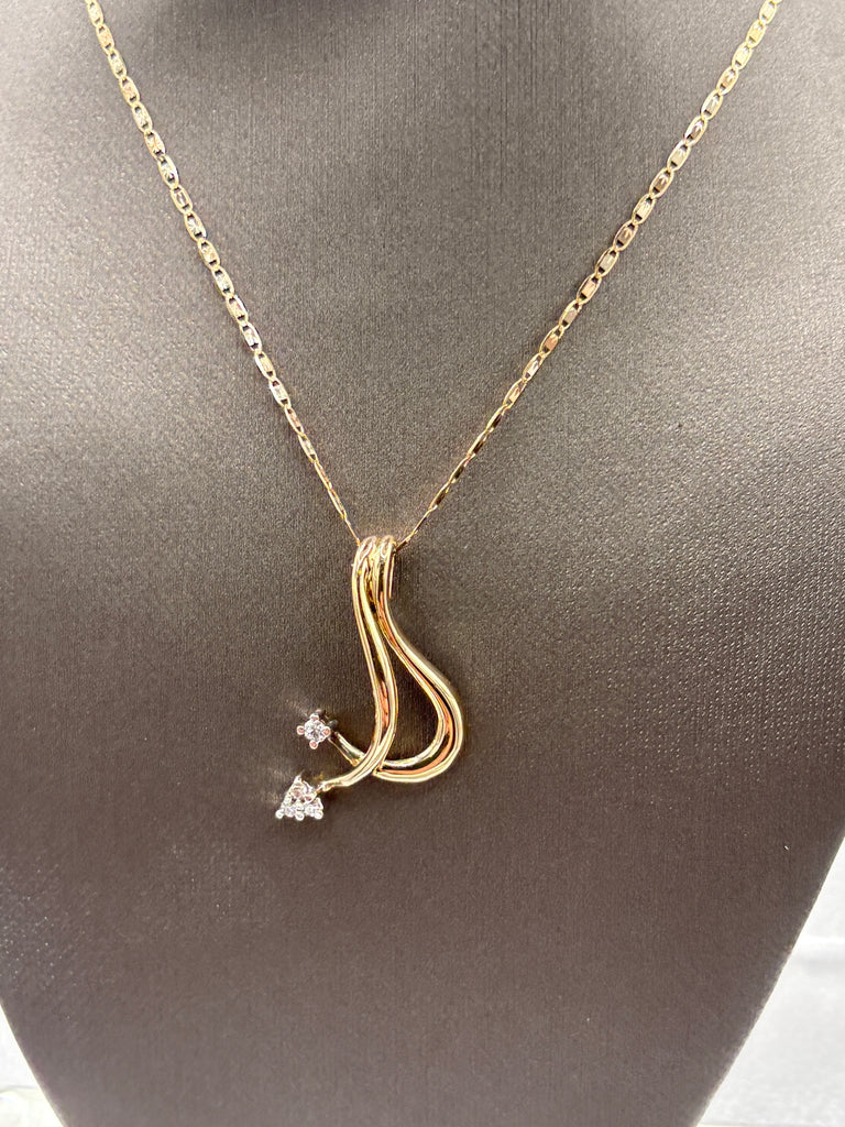 14 Karat Yellow Gold Ladies Diamond Crossover Necklace & Chain