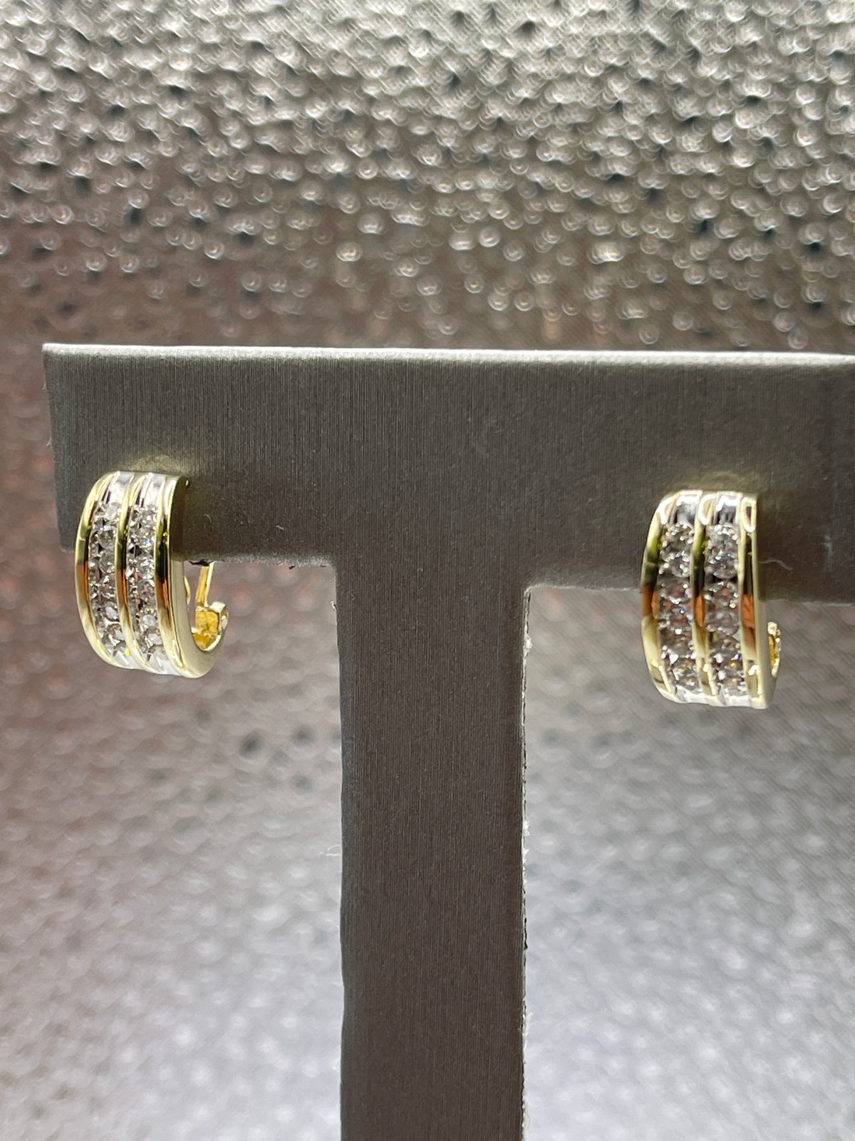 Ladies 14 Karat Solid Yellow Gold Diamond Stud Hoop Earrings