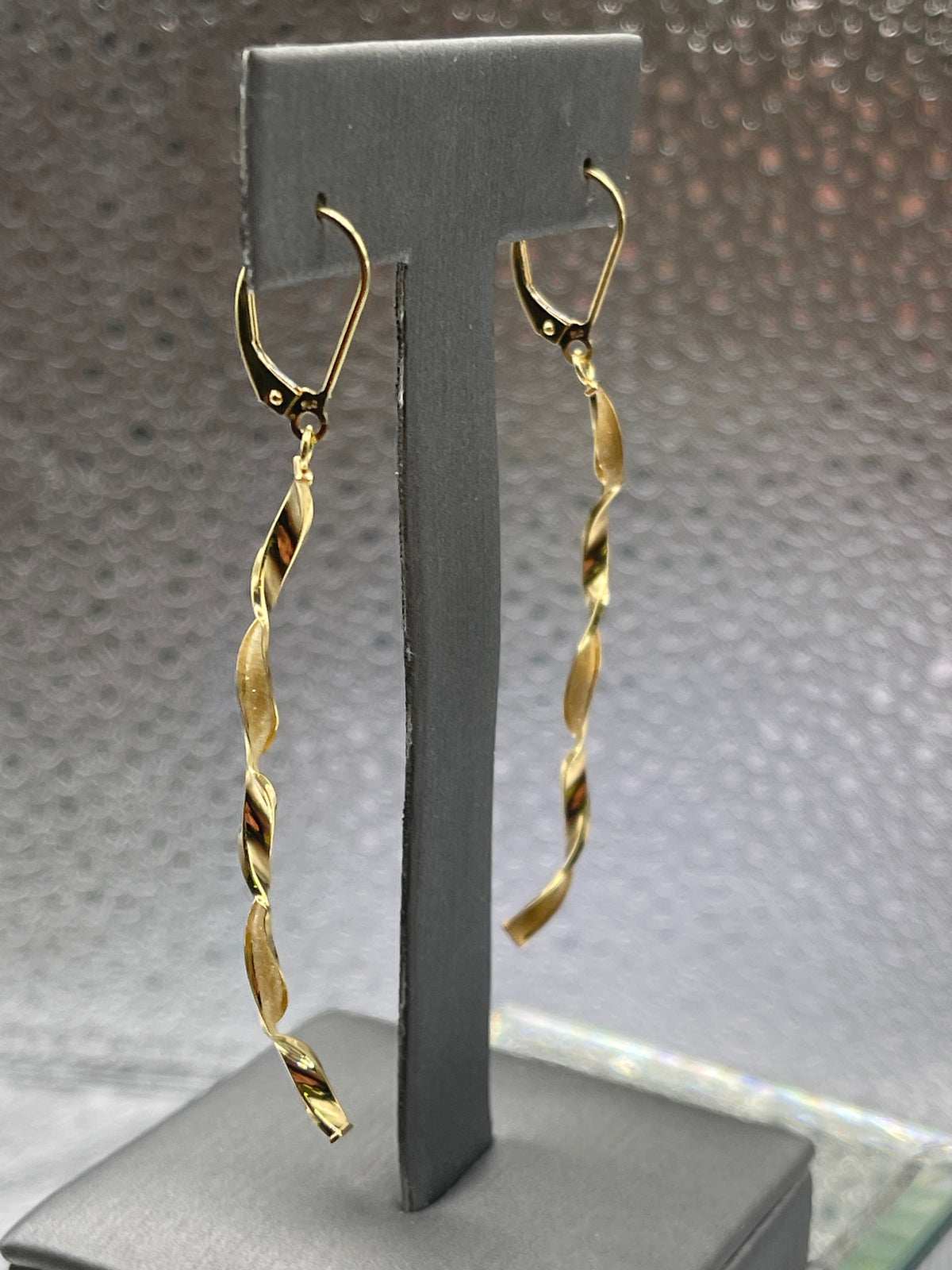 Ladies Imported 14 Karat Solid Yellow Gold Twisted Dangling Earrings