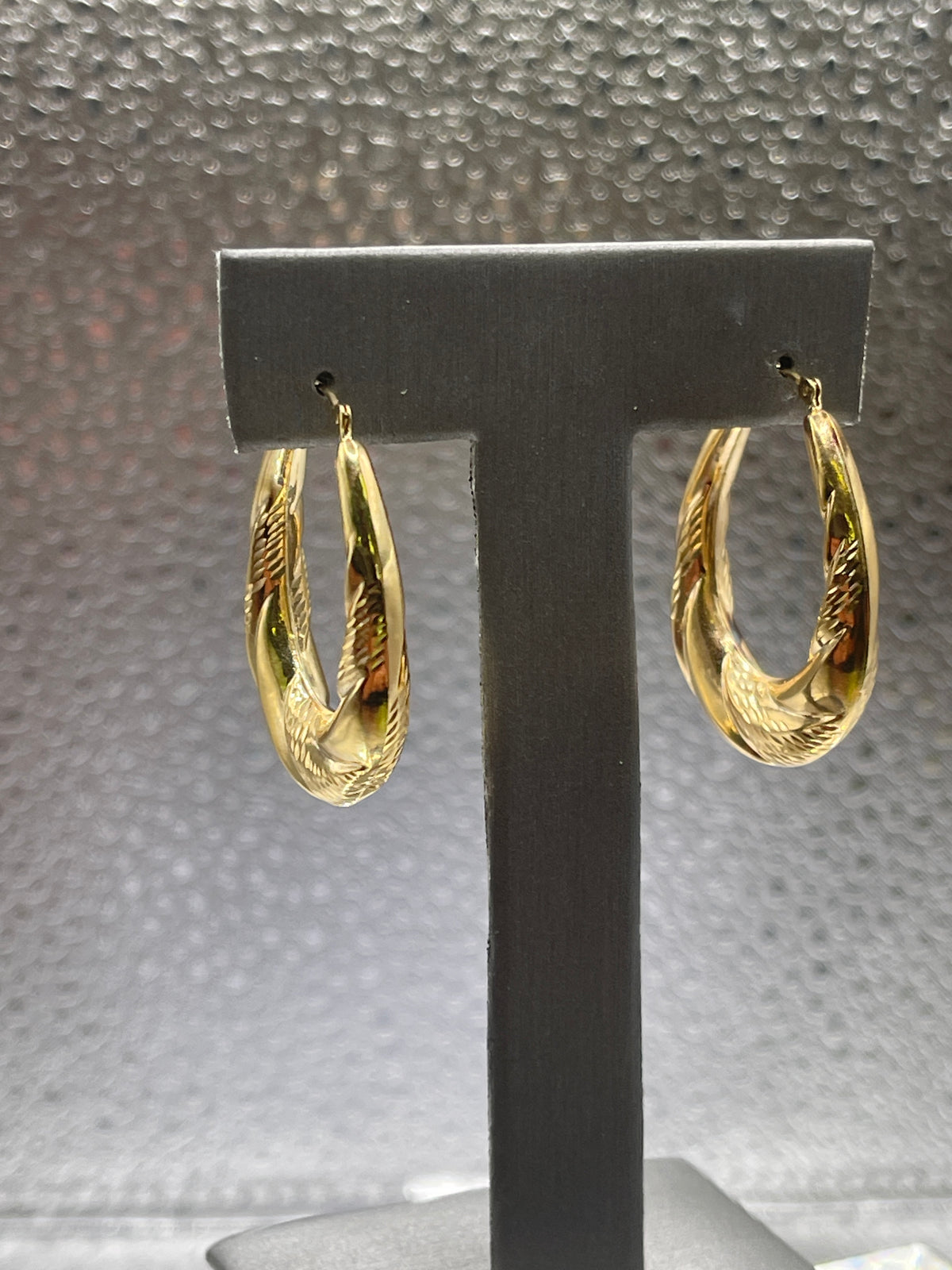 Ladies 14 Karat Solid Yellow Gold Fancy Hoop Earrings