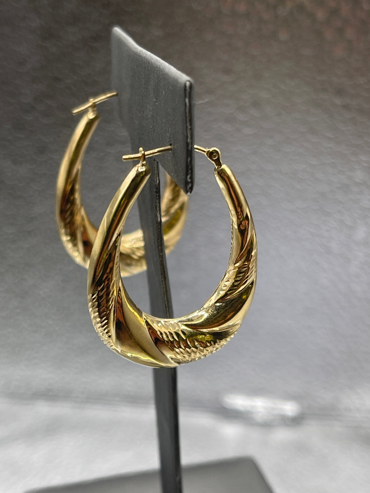Ladies 14 Karat Solid Yellow Gold Fancy Hoop Earrings