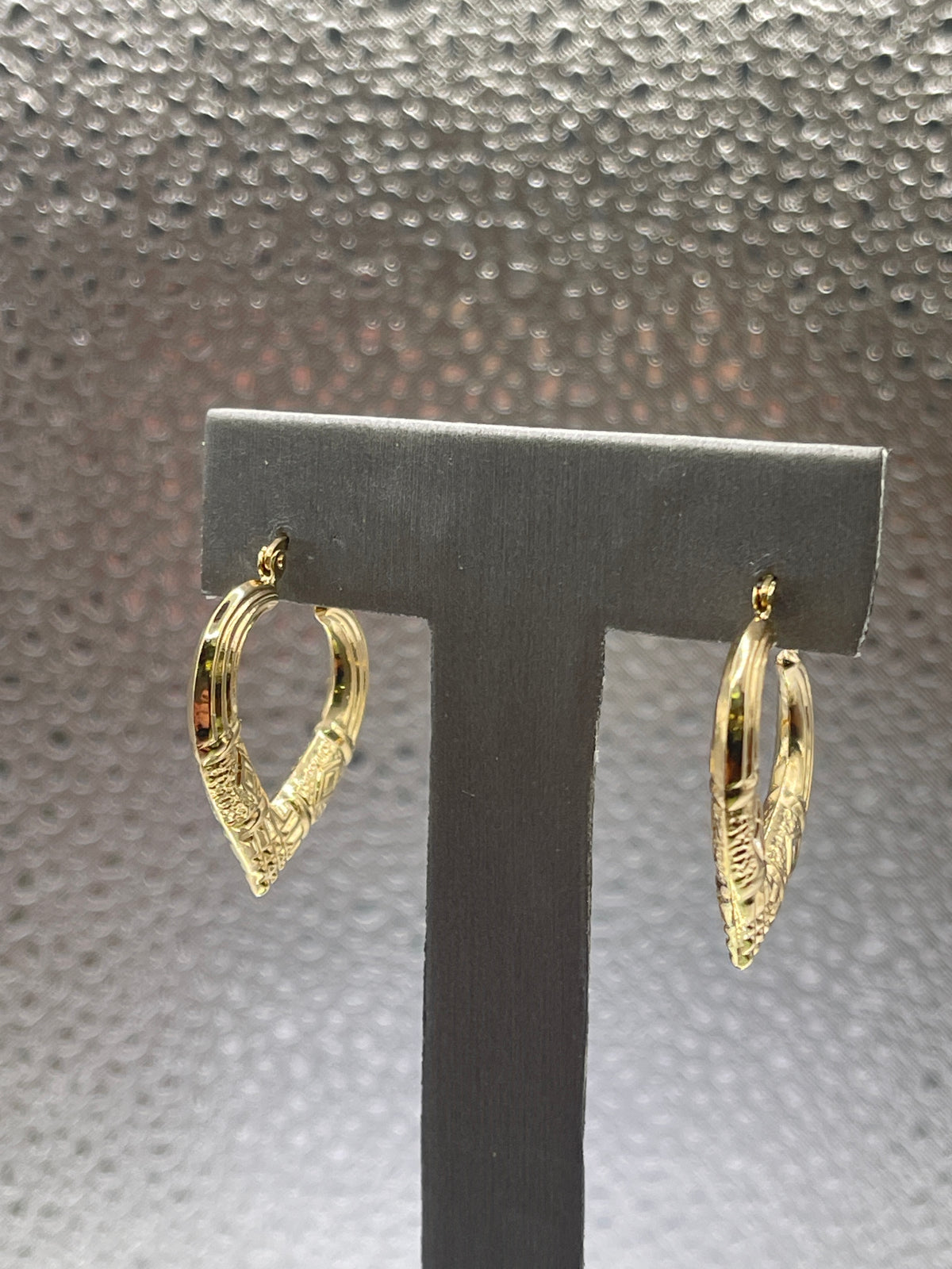 Ladies 14 Karat Solid Yellow Gold Chevron Engraved Hoop Earrings