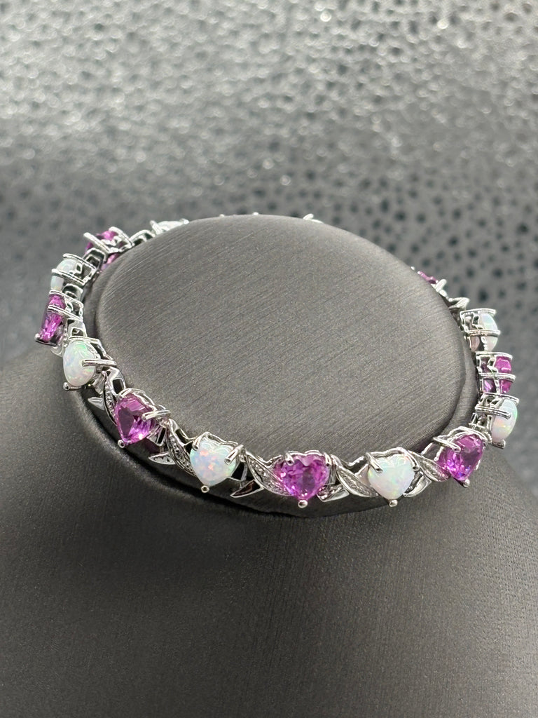 Sterling Silver Ladies Opal & Pink Topaz Bracelet