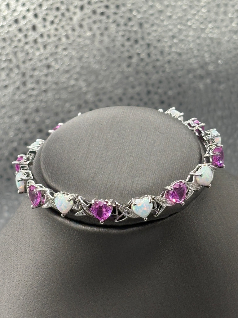 Sterling Silver Ladies Opal & Pink Topaz Bracelet