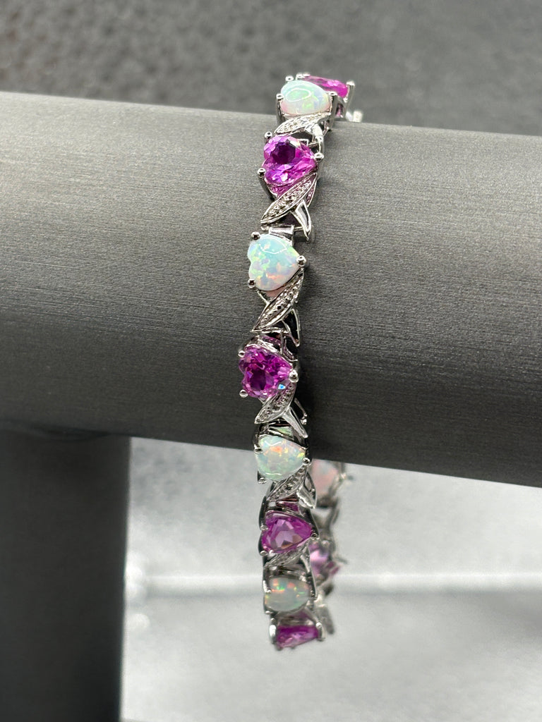 Sterling Silver Ladies Opal & Pink Topaz Bracelet