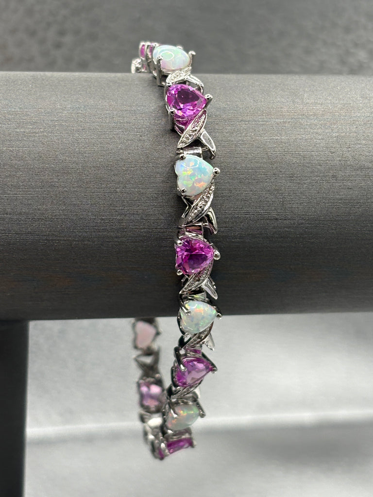 Sterling Silver Ladies Opal & Pink Topaz Bracelet