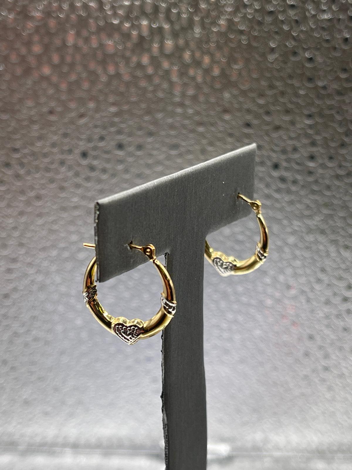 Ladies 14 Karat Solid Yellow and White Gold Heart Hoop Earrings