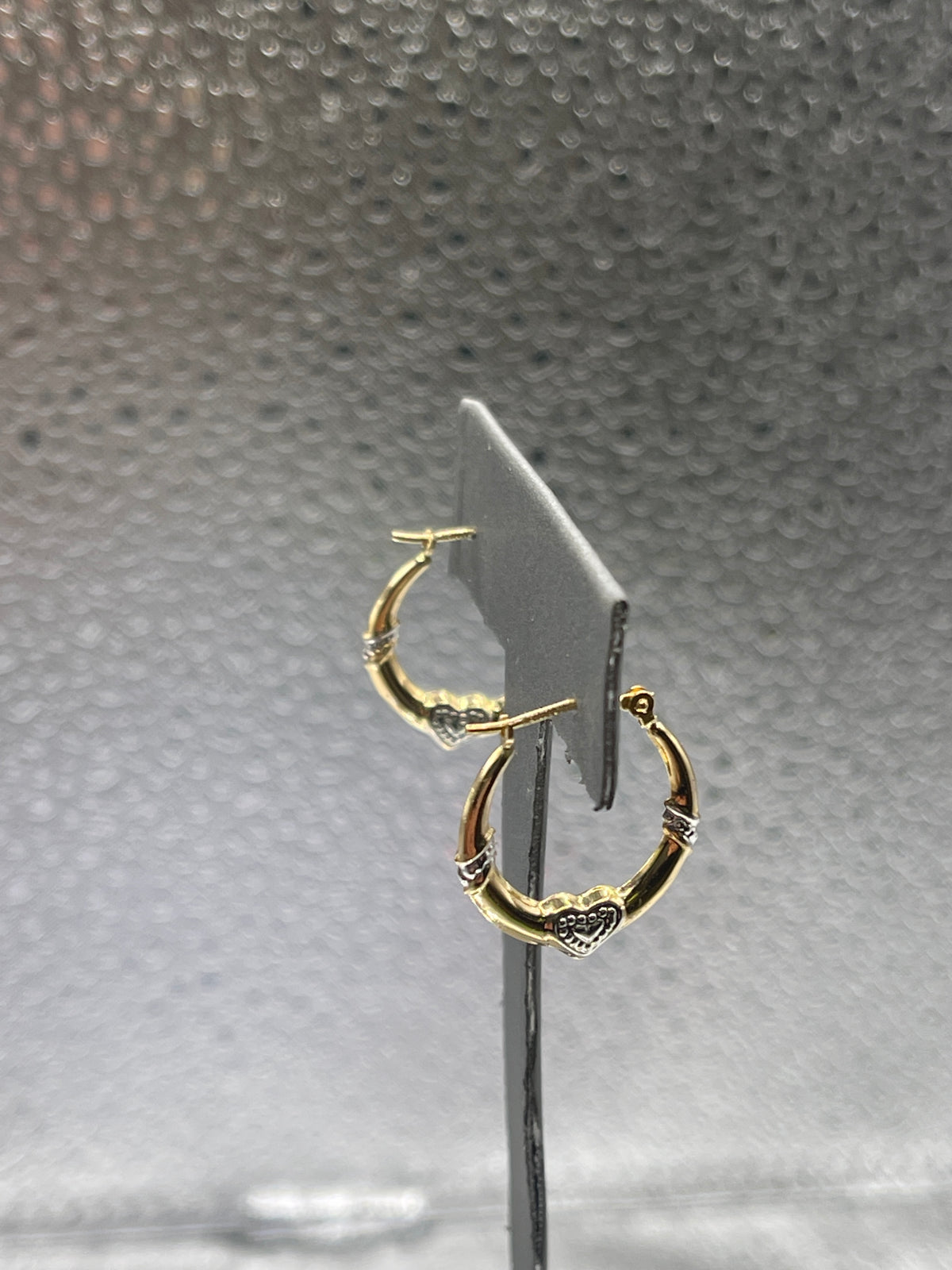 Ladies 14 Karat Solid Yellow and White Gold Heart Hoop Earrings
