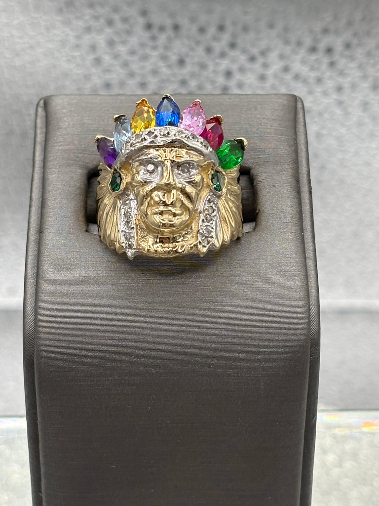 14 Karat Yellow Gold Native American Colored Stone Chief Ring