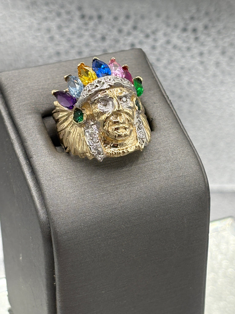 14 Karat Yellow Gold Native American Colored Stone Chief Ring