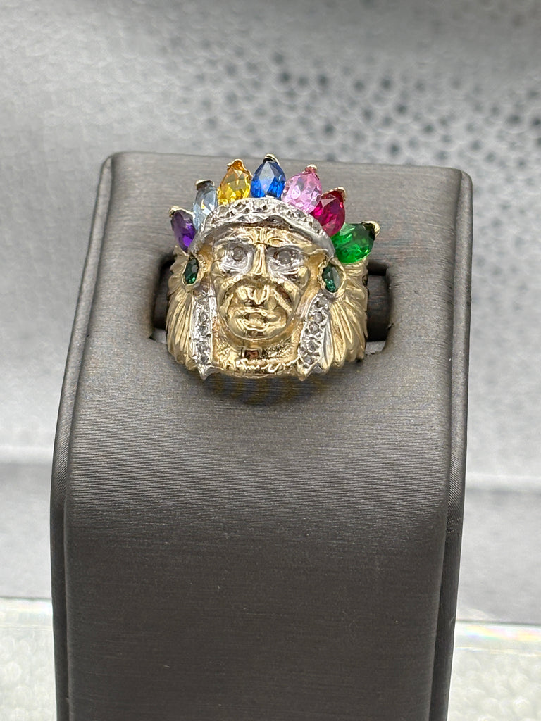 14 Karat Yellow Gold Native American Colored Stone Chief Ring