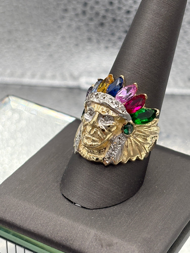 14 Karat Yellow Gold Native American Colored Stone Chief Ring