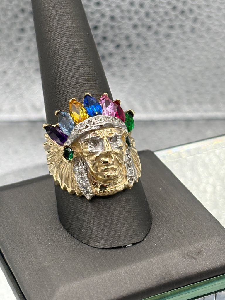 14 Karat Yellow Gold Native American Colored Stone Chief Ring