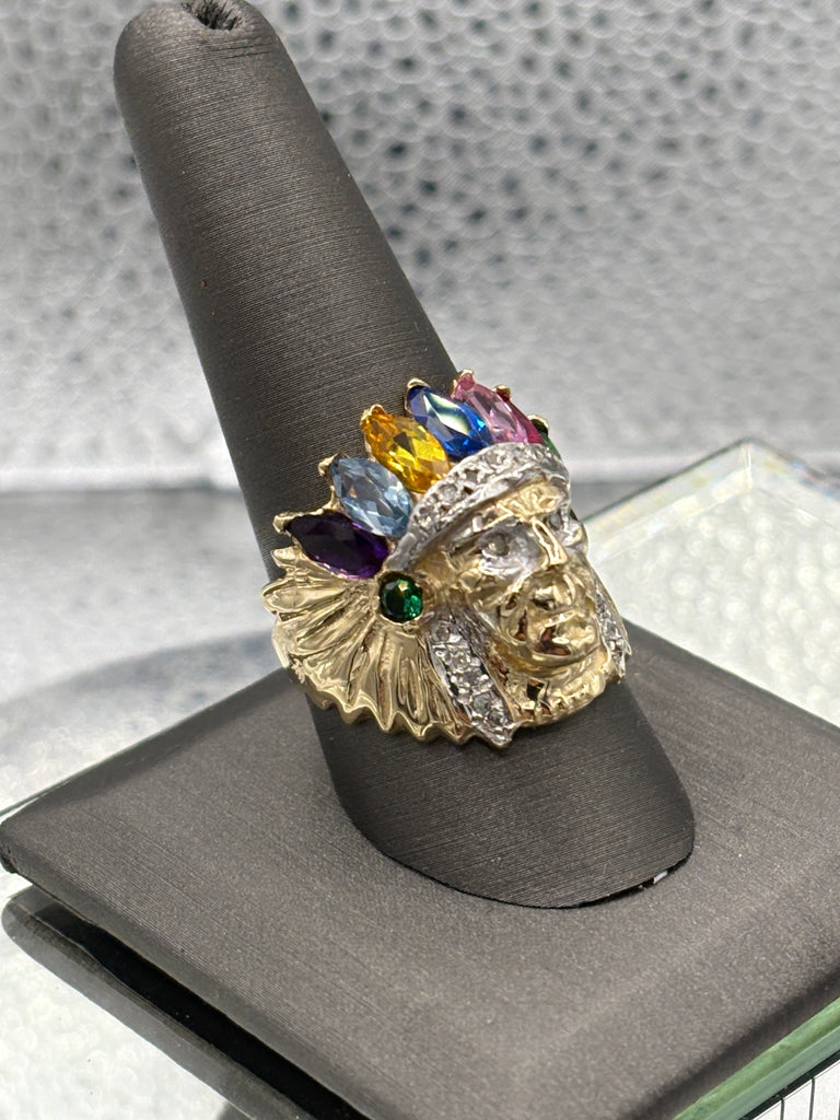 14 Karat Yellow Gold Native American Colored Stone Chief Ring